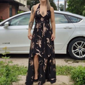 HALSTON black/gold high/ low chiffon evening gown Final Discount